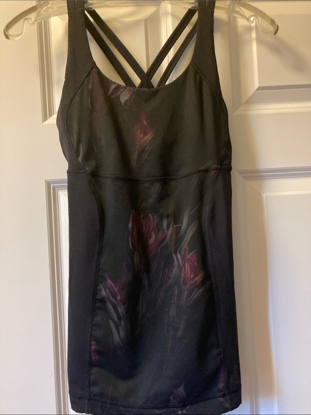 Lululemon Black Strappy Tank with Subtle Floral Print